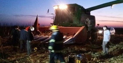 Chazón: Lo tragó la máquina cosechadora y está grave