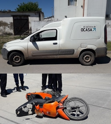 LEONES: ACCIDENTE ENTRE MOTO Y UTILITARIO EN LA ZONA URBANA